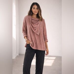 DEMOCRACY Blouson Cowl Neck Top Lagenlook Asymmetric Soft Cozy cabincore XL